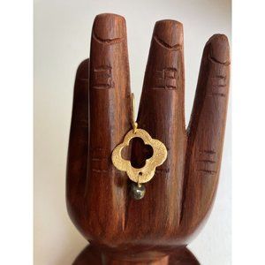 SINGLE Dangle Gold Tone BOHO Sterling w/Crystal Four Leaf Clover Flower 925 Indi